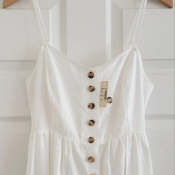 NWT Madewell Linen-Cotton Cami Button-Front Midi Dress, Size 0 - Picture 8 of 12